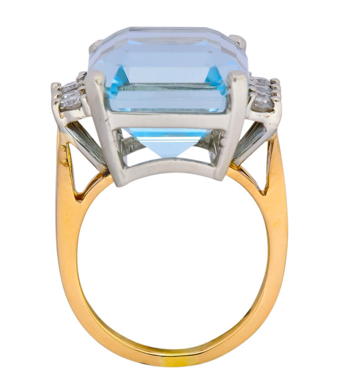 Retro 16.78 Carat Aquamarine Diamond 18 Karat Two-Tone Gold Cocktail Ring 2