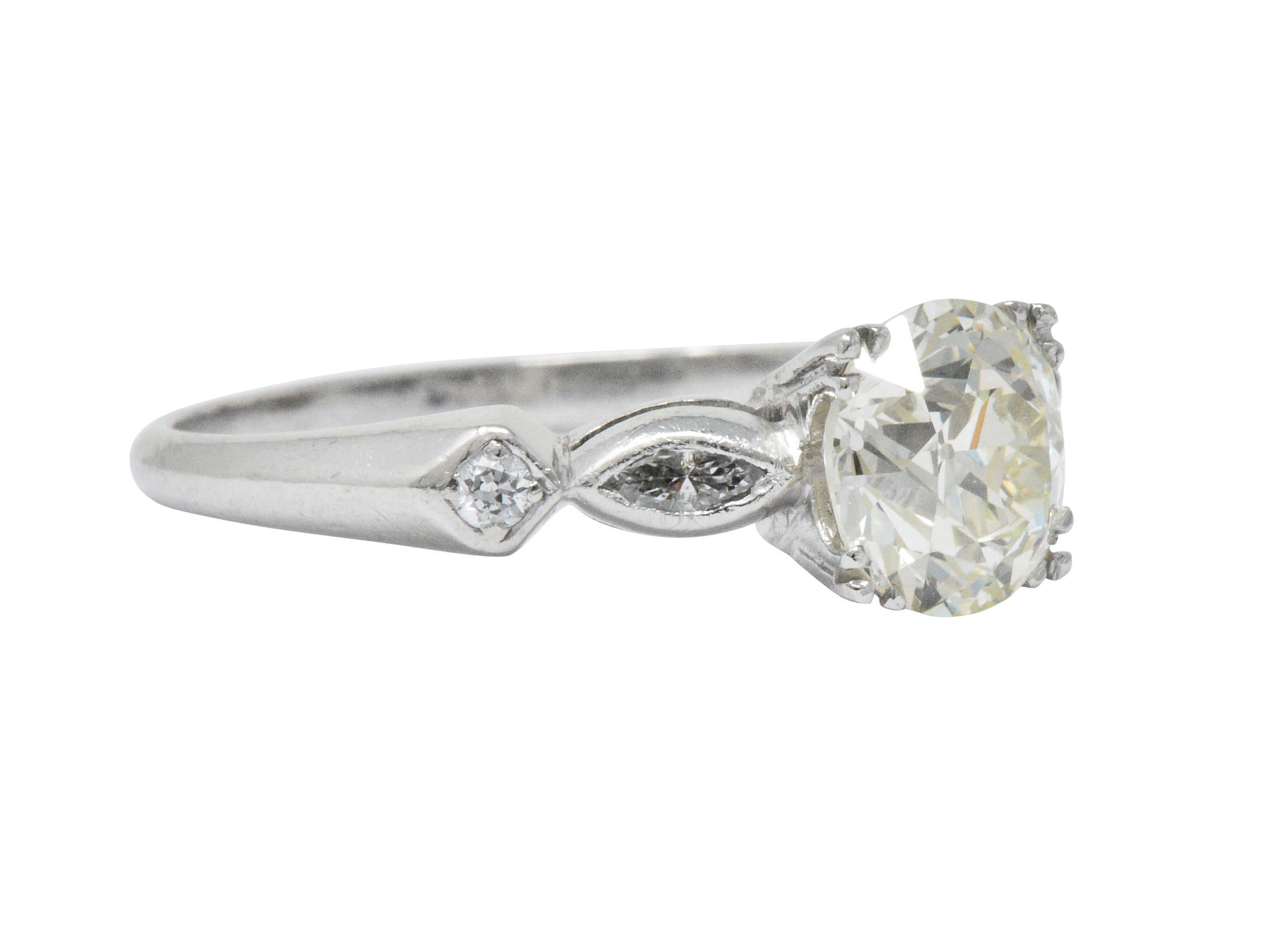 Art Deco Retro 1.69 Carat Diamond Platinum Geometric Engagement Ring GIA