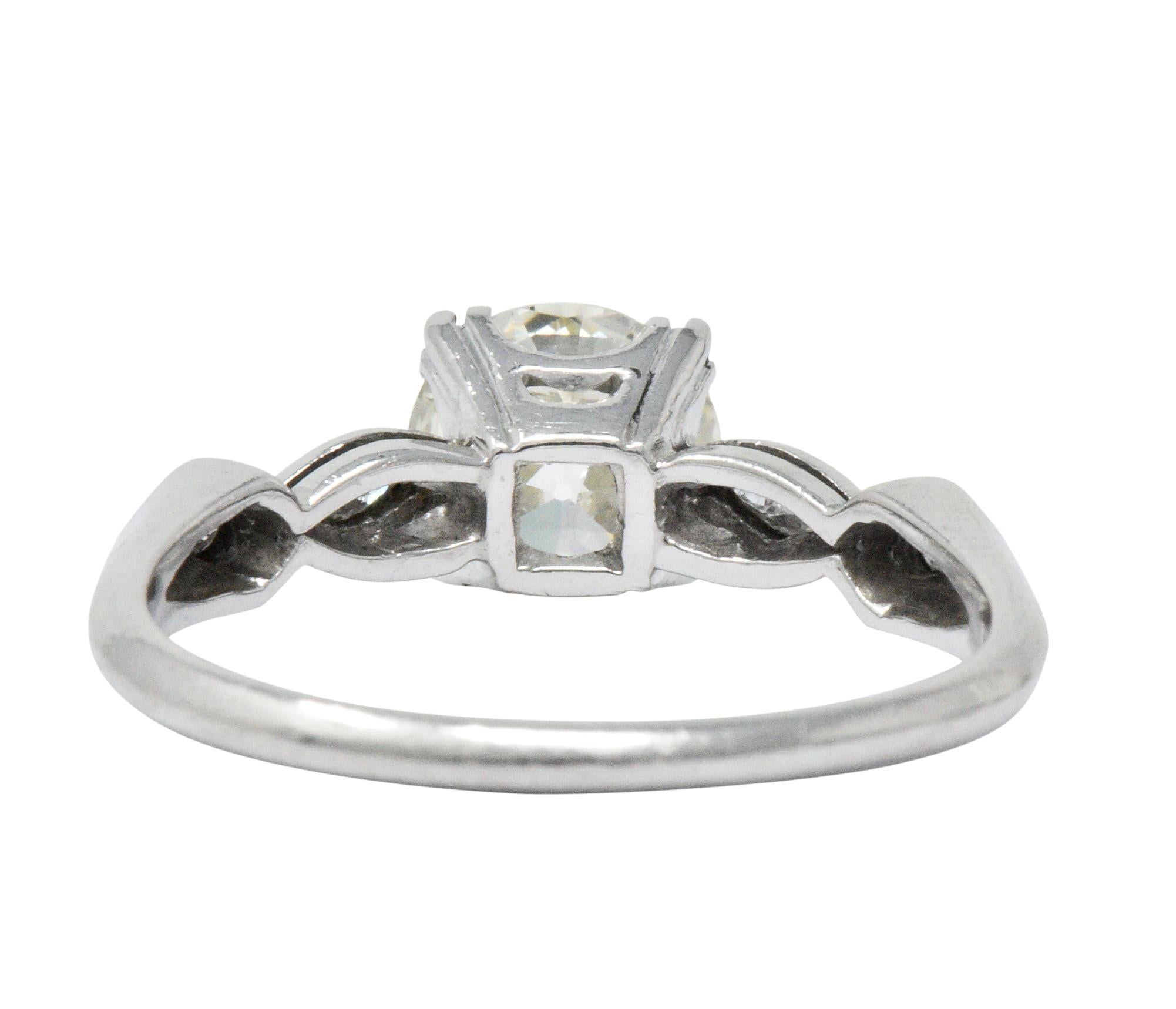 Retro 1.69 Carat Diamond Platinum Geometric Engagement Ring GIA In Excellent Condition In Philadelphia, PA
