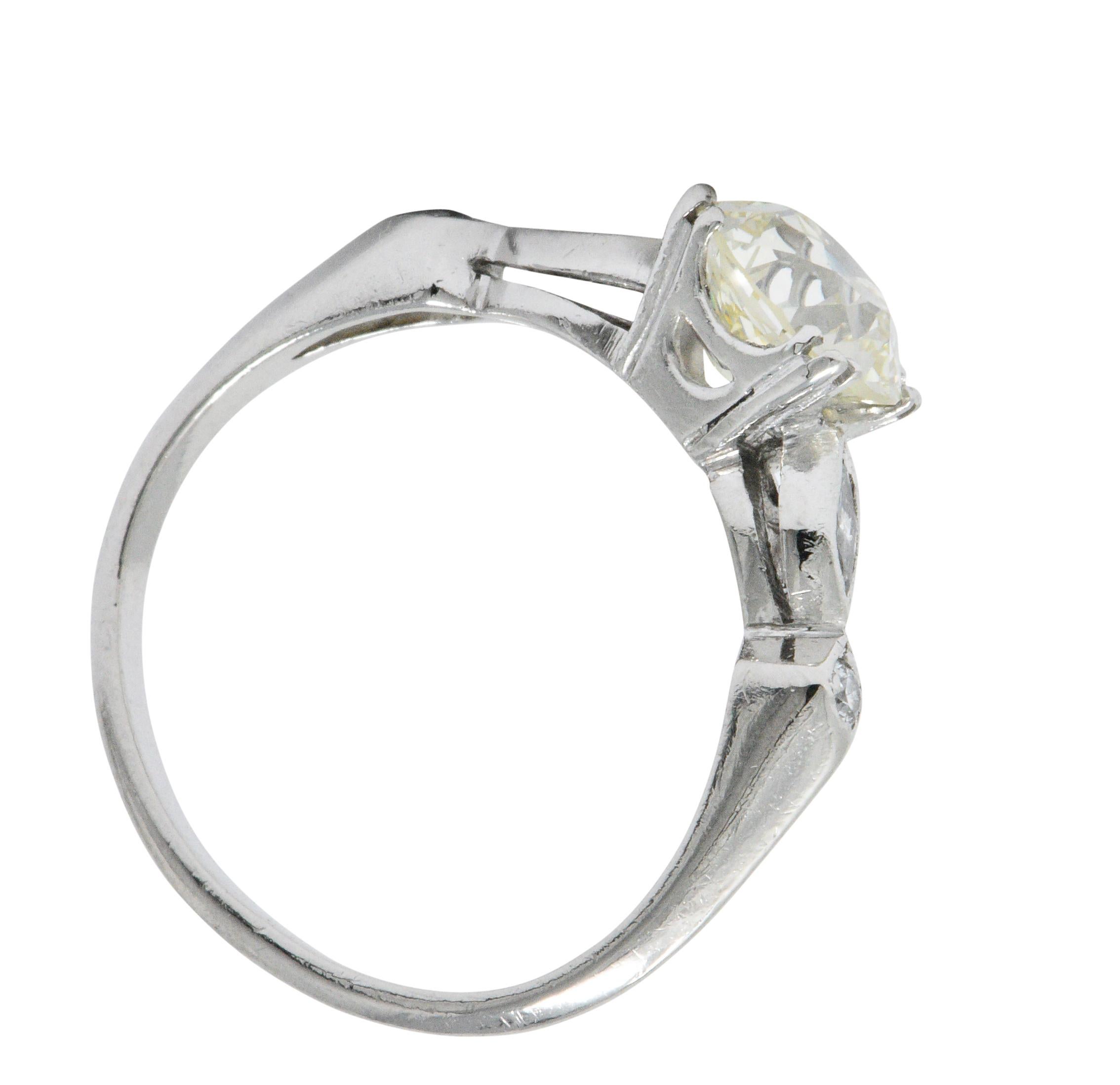 Women's or Men's Retro 1.69 Carat Diamond Platinum Geometric Engagement Ring GIA