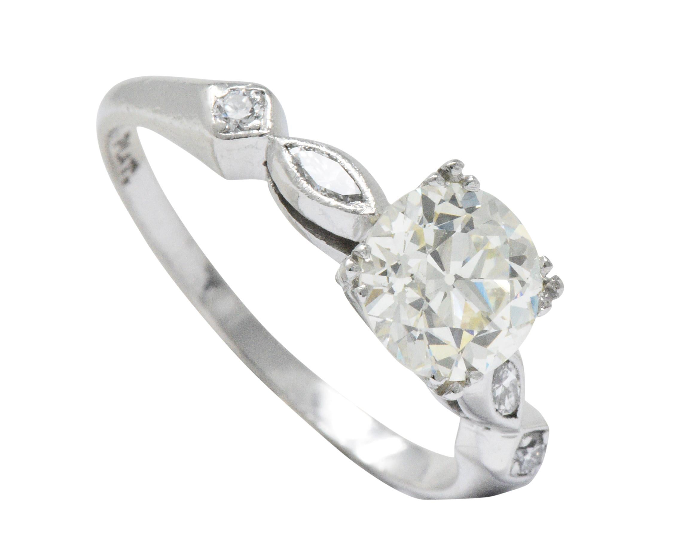 Retro 1.69 Carat Diamond Platinum Geometric Engagement Ring GIA 1