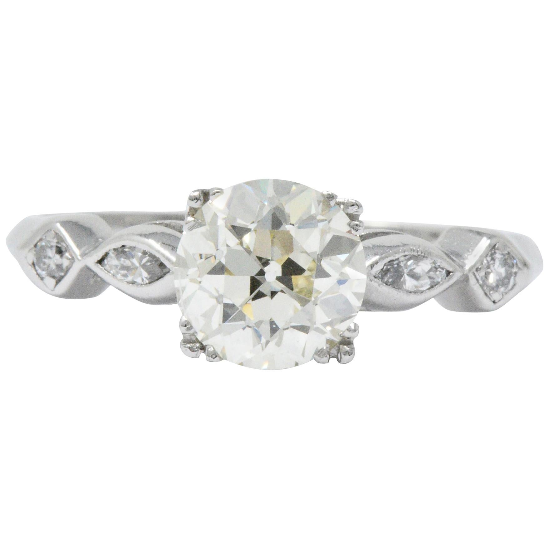 Retro 1.69 Carat Diamond Platinum Geometric Engagement Ring GIA