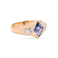 Retro 1.70 Carat Kite Shaped No Heat Sapphire & Diamond 3-Stone Ring