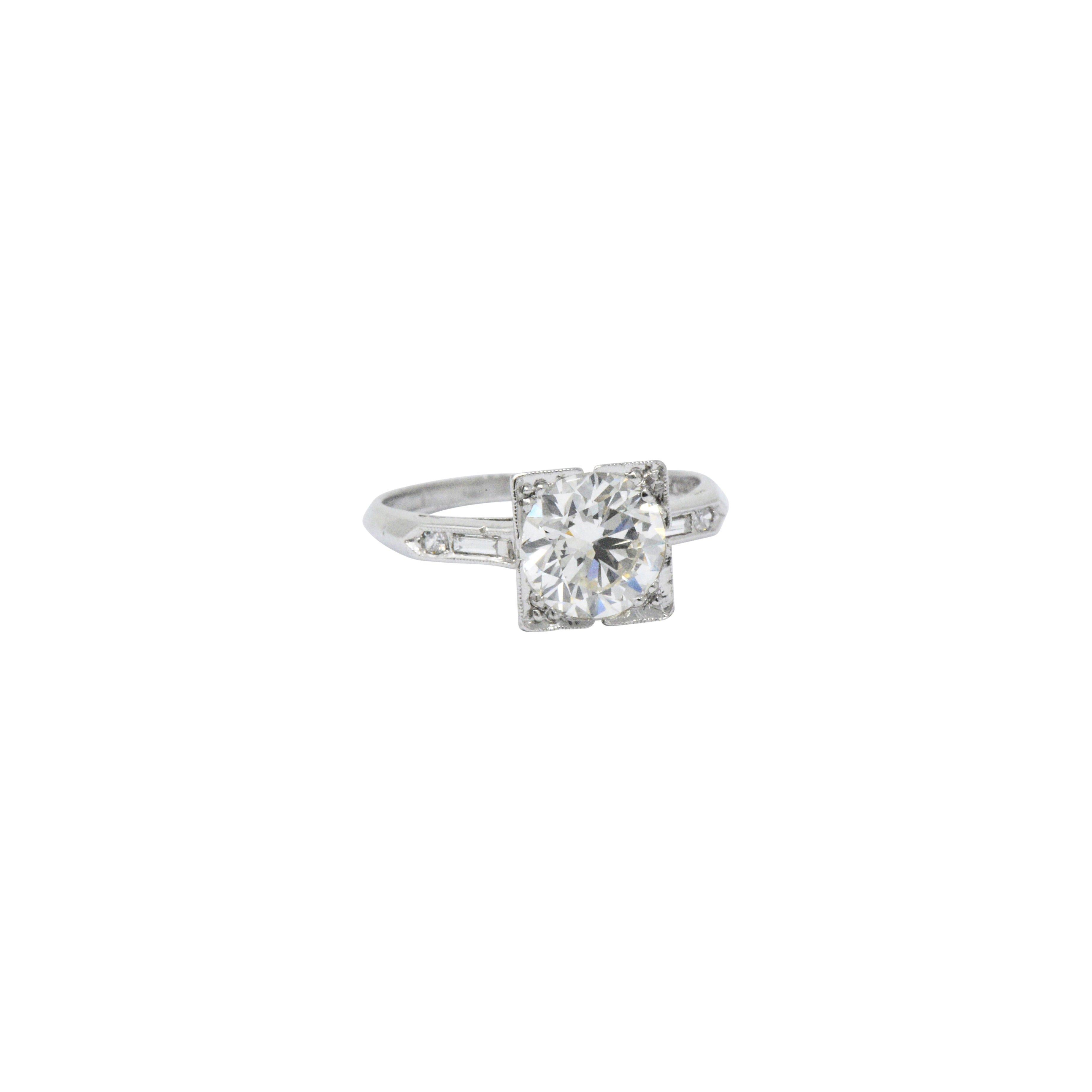 Brilliant Cut 1950's Mid-Century 1.75 CTW Diamond Platinum Engagement Ring GIA