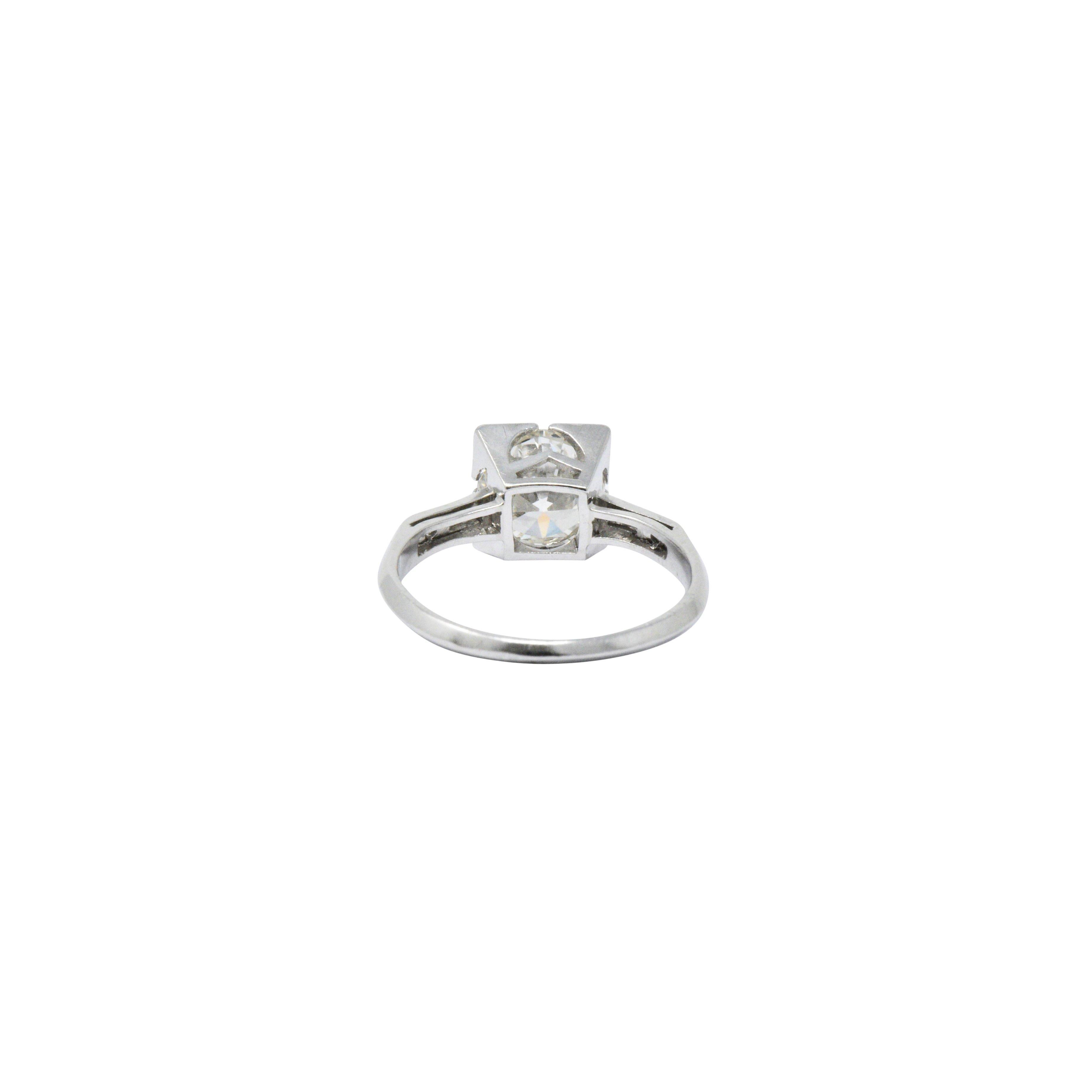 Women's or Men's 1950's Mid-Century 1.75 CTW Diamond Platinum Engagement Ring GIA