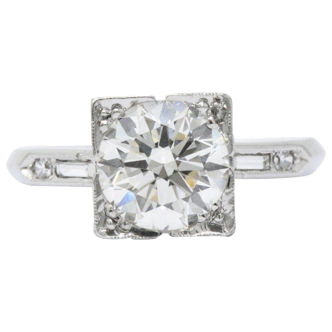 1950's Mid-Century 1.75 CTW Diamond Platinum Engagement Ring GIA
