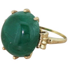 Retro 17.50 Carat Cabochon Emerald Solitaire Ring, circa 1950