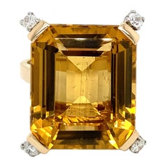 Retro 18 Carat Citrine Diamonds Gold Ring