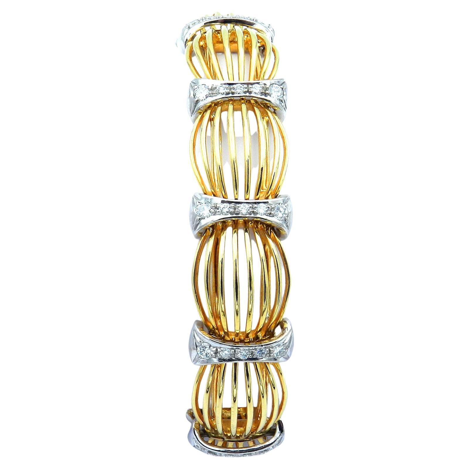 Retro 1,8 Karat Diamant-Gliederarmband aus 18 Karat zweifarbigem Gold, um 1950 (Brillantschliff) im Angebot