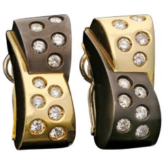 Vintage 18 Carat Gold, Black Rhodium and Diamond Earrings by Illario, circa 1950s