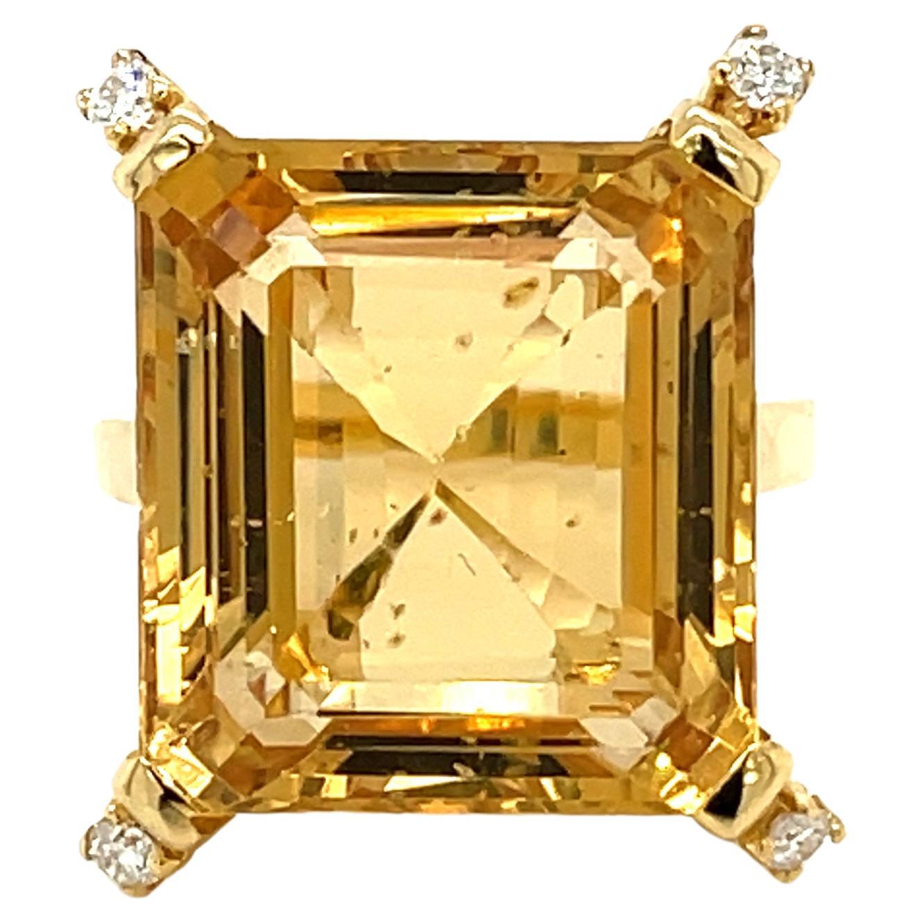 Retro 18 Carat Citrine Diamonds Gold Ring at 1stDibs