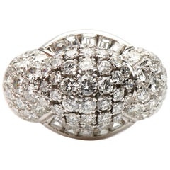 Vintage, 18 Carat White Gold, Large Diamond Bombe Cluster Ring
