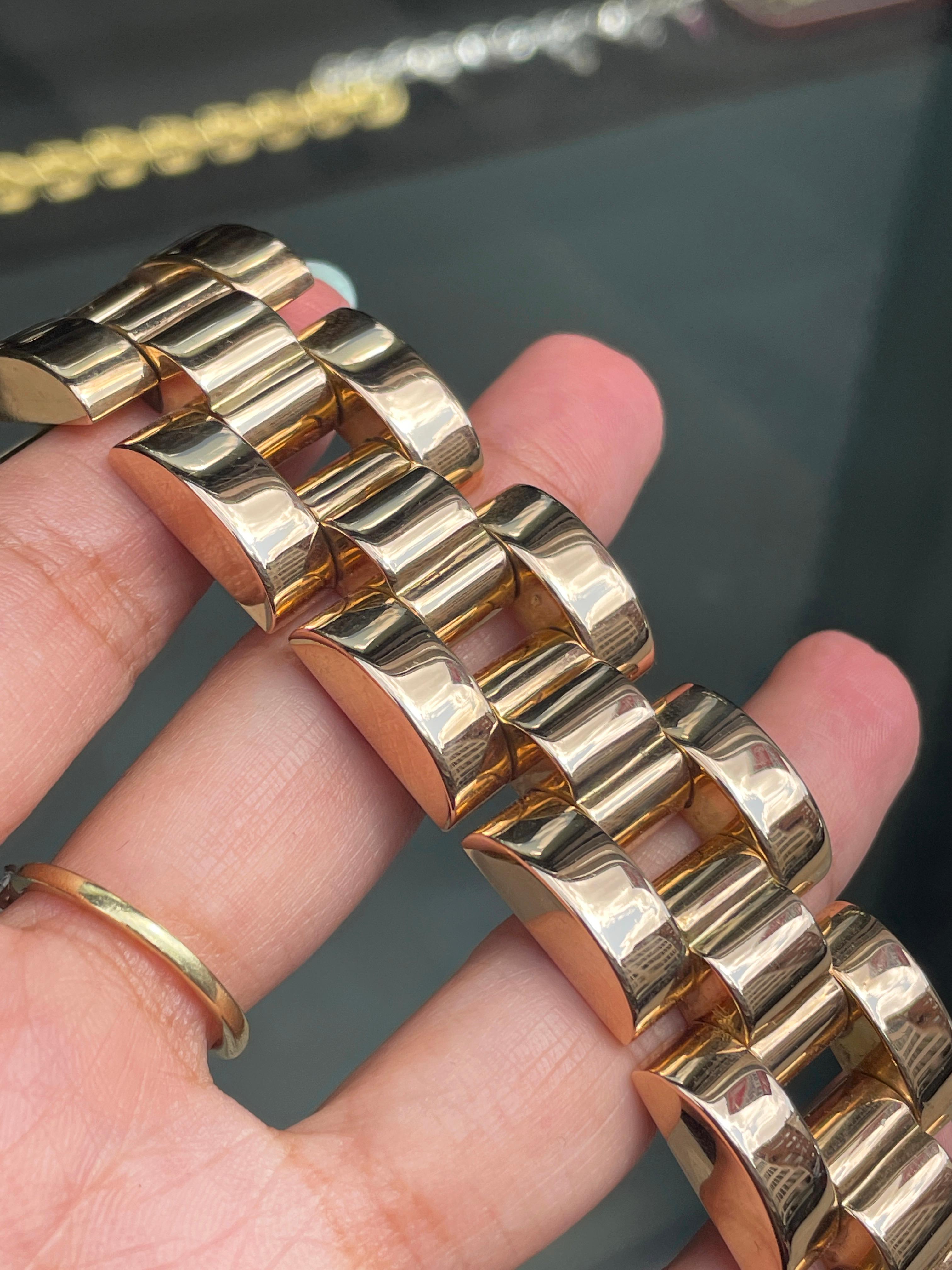 Retro Gliederarmband aus 18 Karat Gelbgold im „Tank“-Stil für Damen oder Herren im Angebot