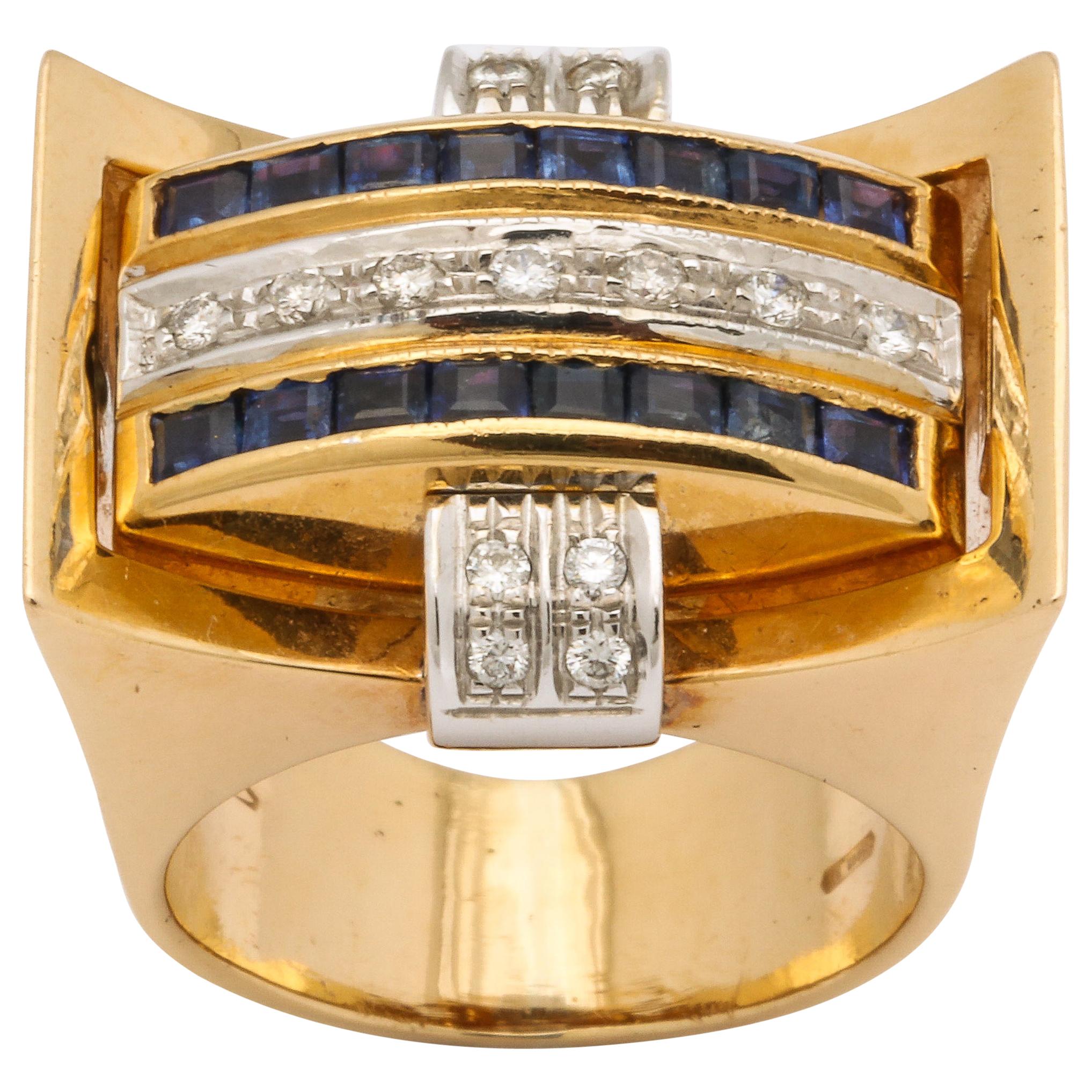 Retro 18 Karat Gold Flip Ring with Sapphire/Diamond and Ruby/Diamond