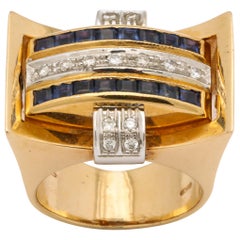 Vintage 18 Karat Gold Flip Ring with Sapphire/Diamond and Ruby/Diamond