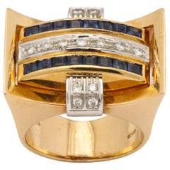 Retro 18 Karat Gold Flip Ring with Sapphire/Diamond and Ruby/Diamond