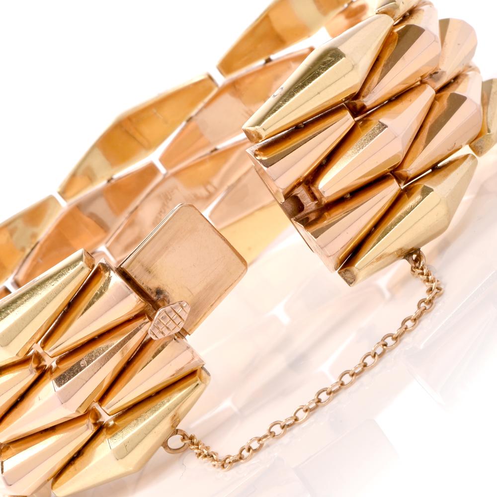 Women's Retro 18 Karat Pink Yellow Gold Tank Track Bracelet