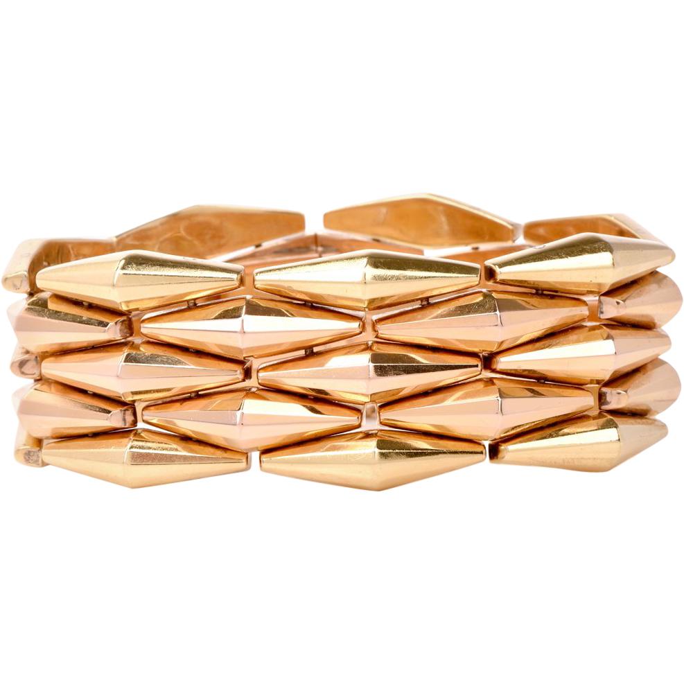 Retro 18 Karat Pink Yellow Gold Tank Track Bracelet