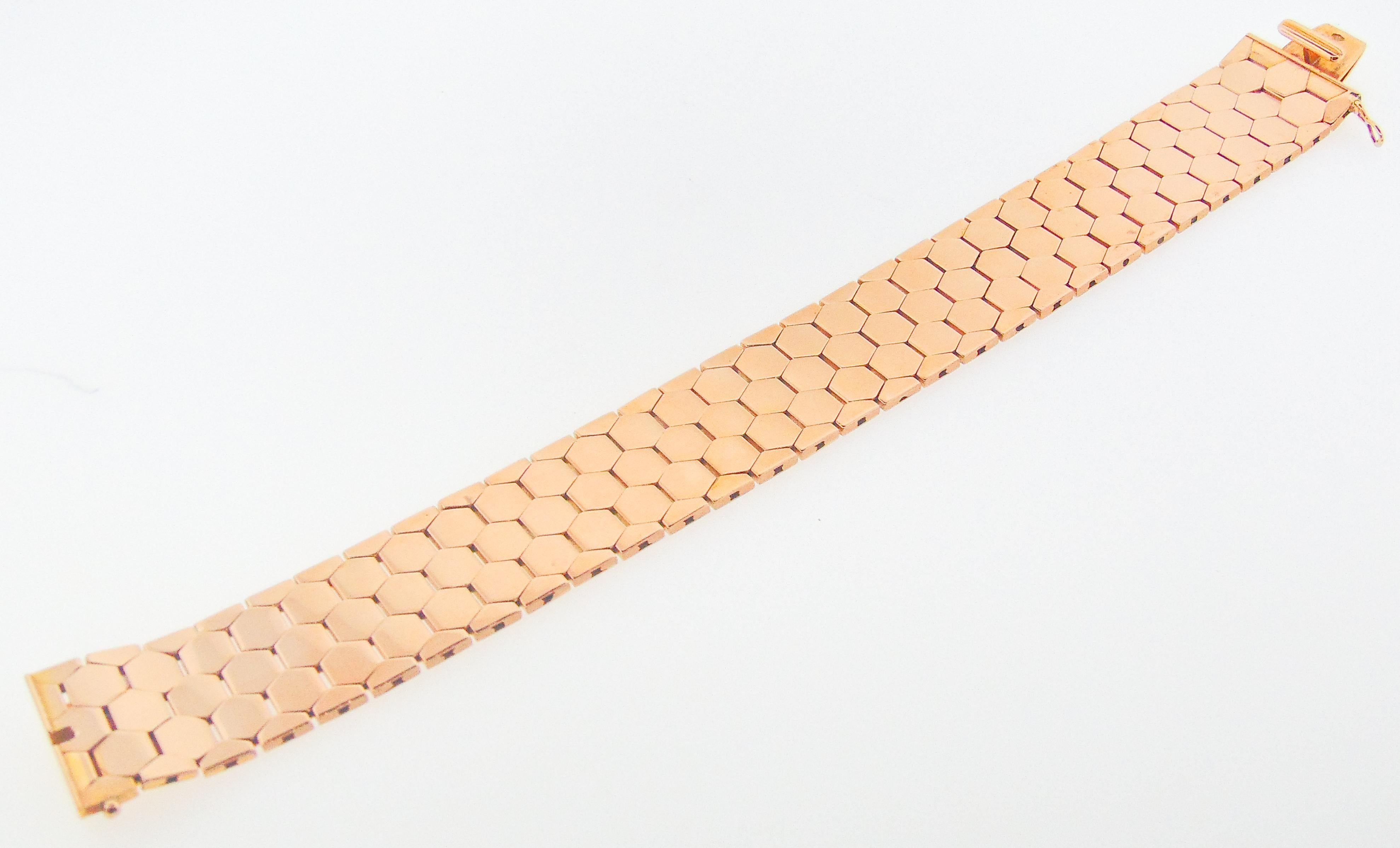 Retro 18 karat Rose Gold Honey-Comb Bracelet  For Sale 4