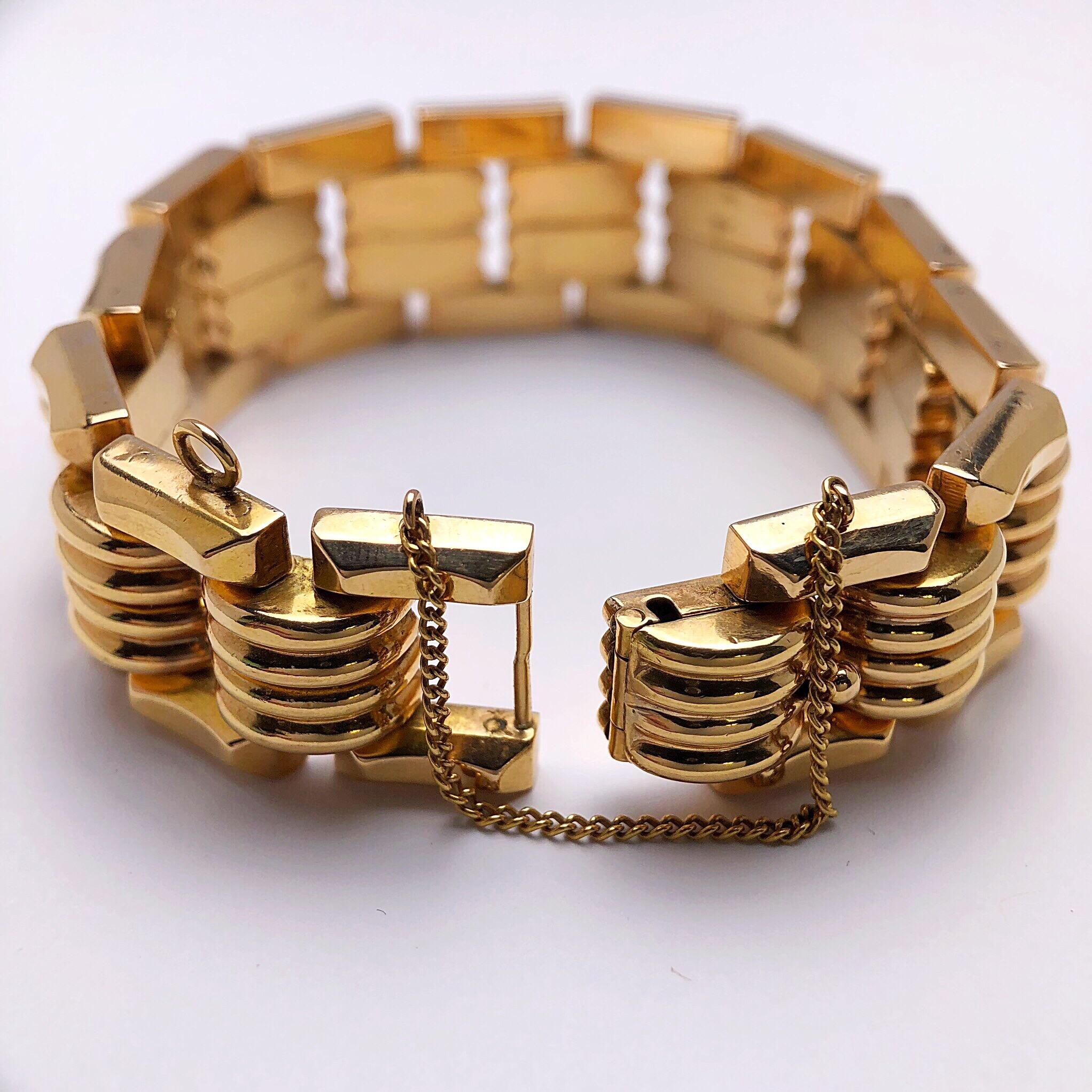 Women's or Men's Retro 18 Karat Rose Gold Link Bracelet