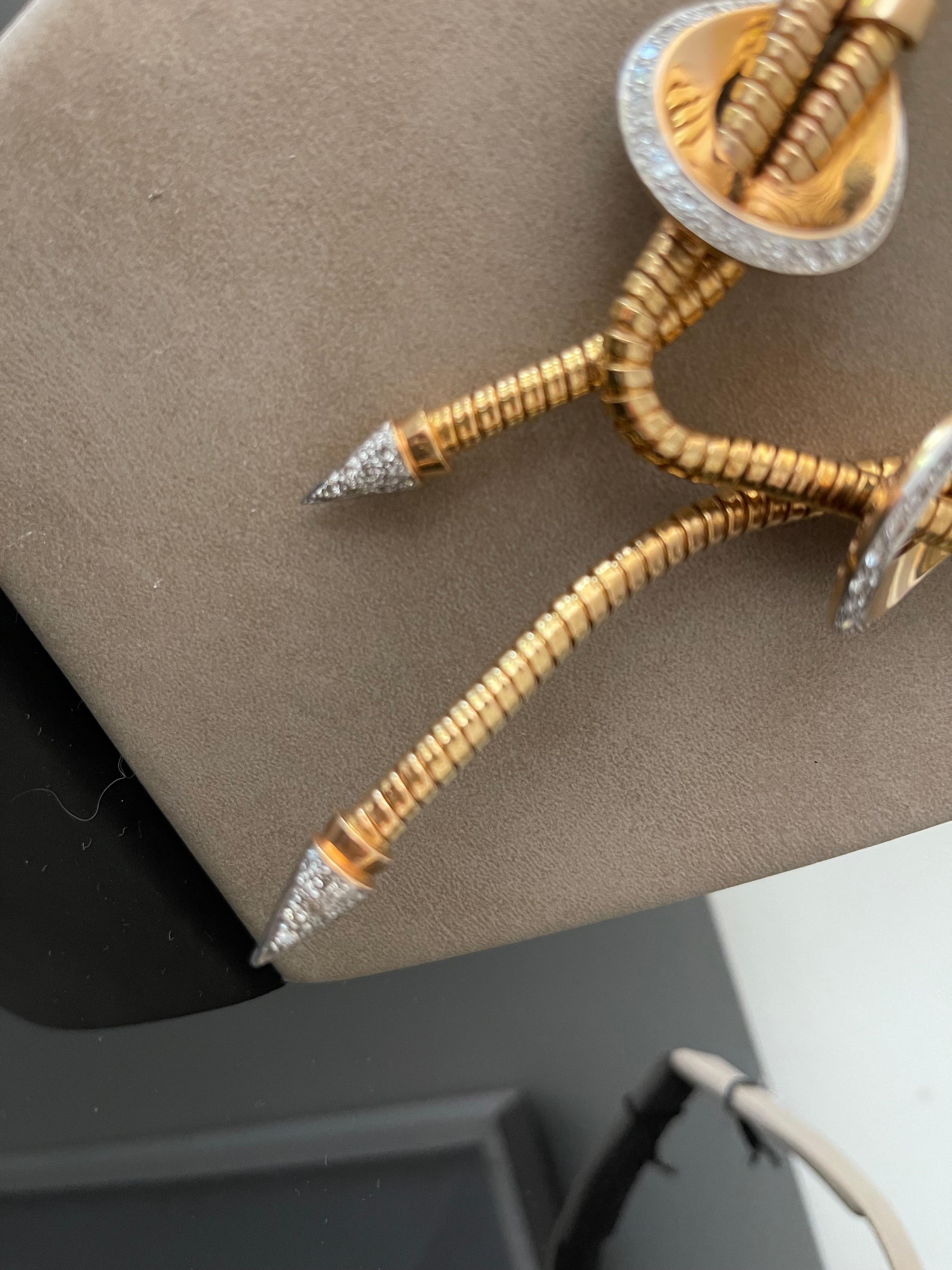 Retro 18 Karat rose Gold Platinum Gas Pipe Necklace with Diamonds, 1940s 2