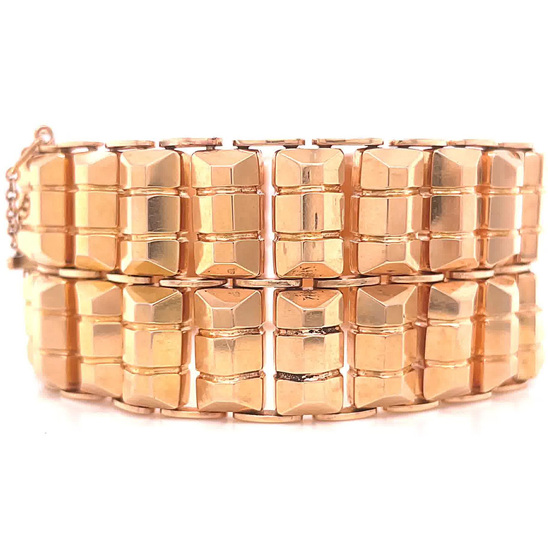 Women's or Men's Retro 18 Karat Rose Gold Tank Bracelet