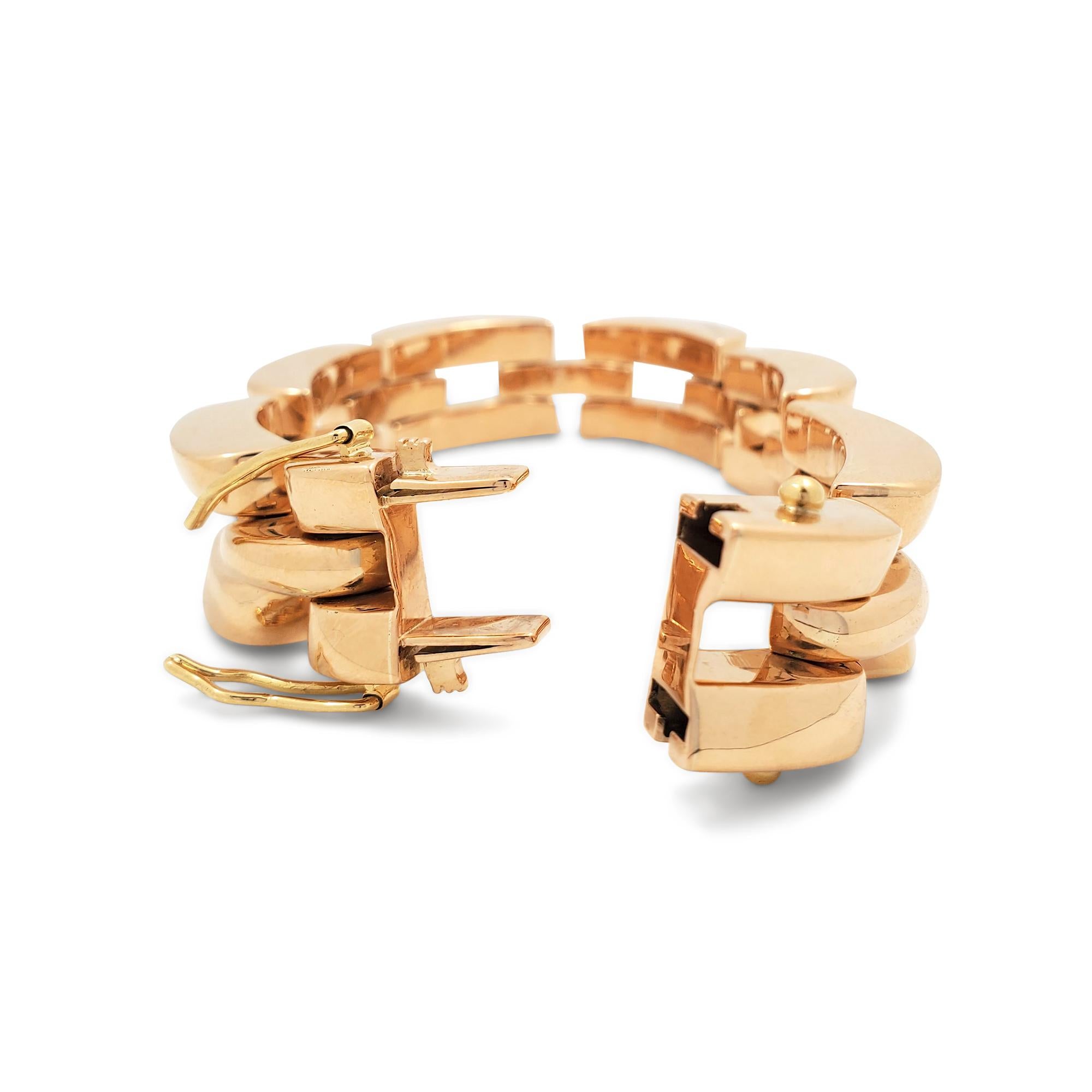 Retro 18 Karat Rose Gold Tank Track Bracelet 1