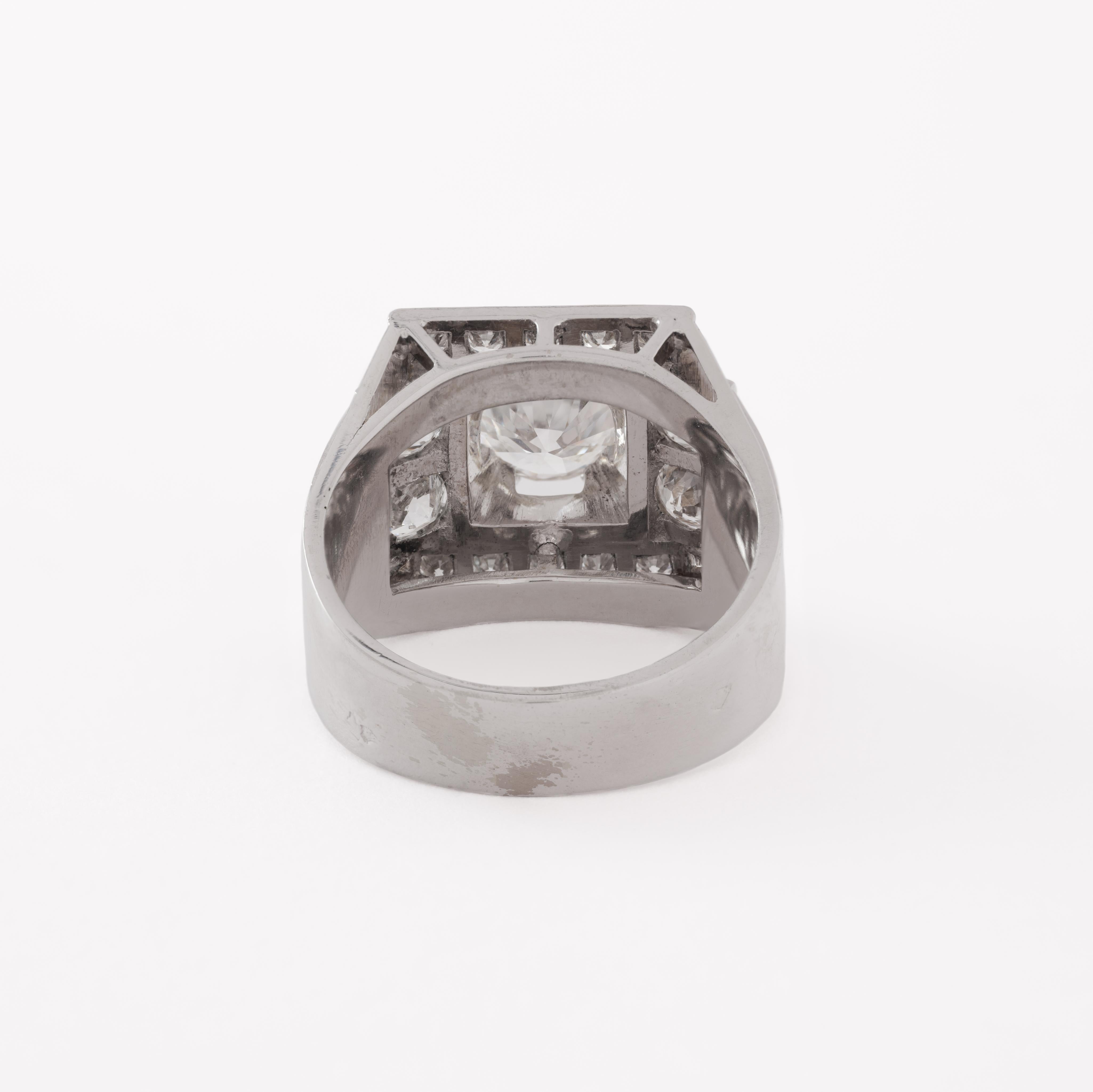 da uomo o donna Anello francese retrò con serbatoio in oro bianco 18 carati e diamanti da 2,50 carati in vendita