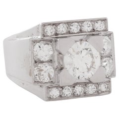 Retro French 18 Karat White Gold and 2.50 Carat Diamond Tank Ring
