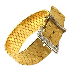 Vintage 18 Karat Yellow Gold and 0.32 Carat Diamond Buckle Bracelet, circa 1940