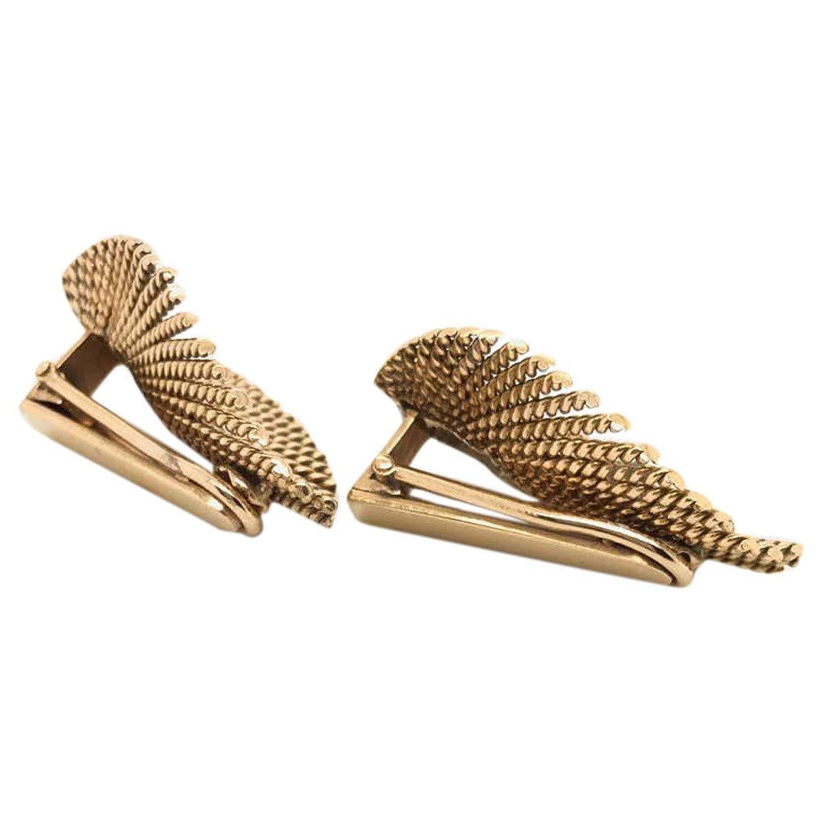 Retro 18 Karat Yellow Gold and Diamond Leaf Ear Clips 5