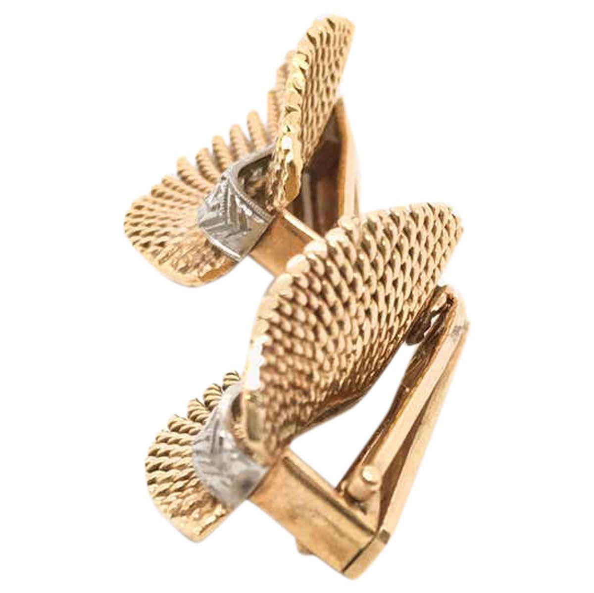 Retro 18 Karat Yellow Gold and Diamond Leaf Ear Clips In Excellent Condition In QLD , AU
