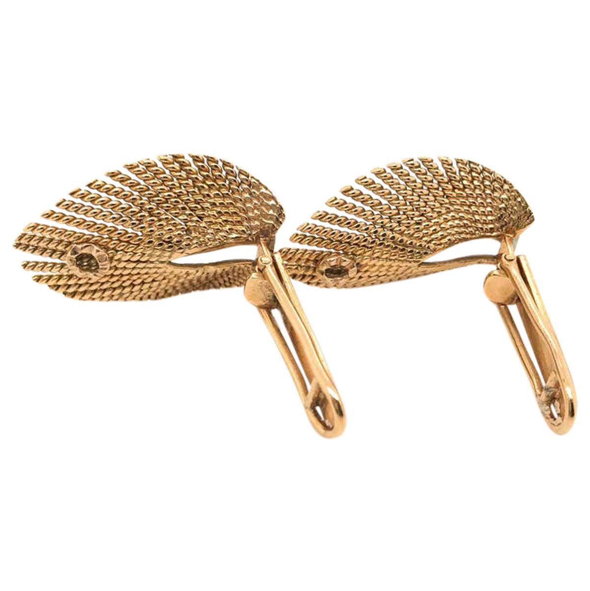 Retro 18 Karat Yellow Gold and Diamond Leaf Ear Clips 3