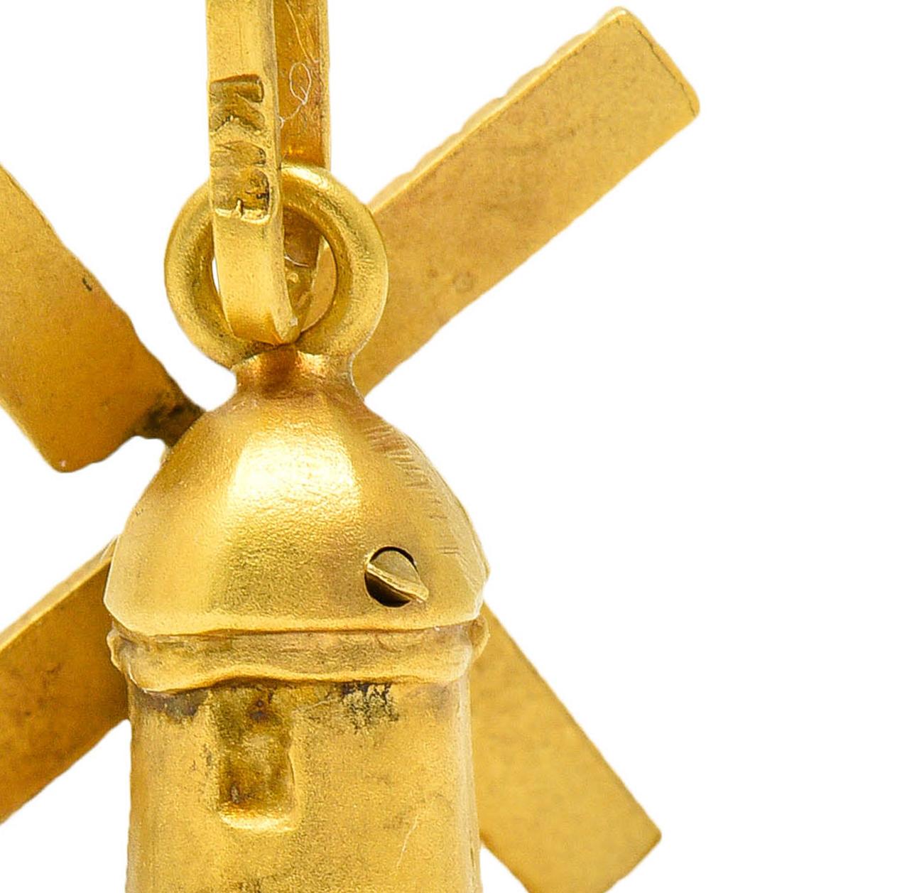 Retro 18 Karat Yellow Gold Articulated Dutch Windmill Charm 3