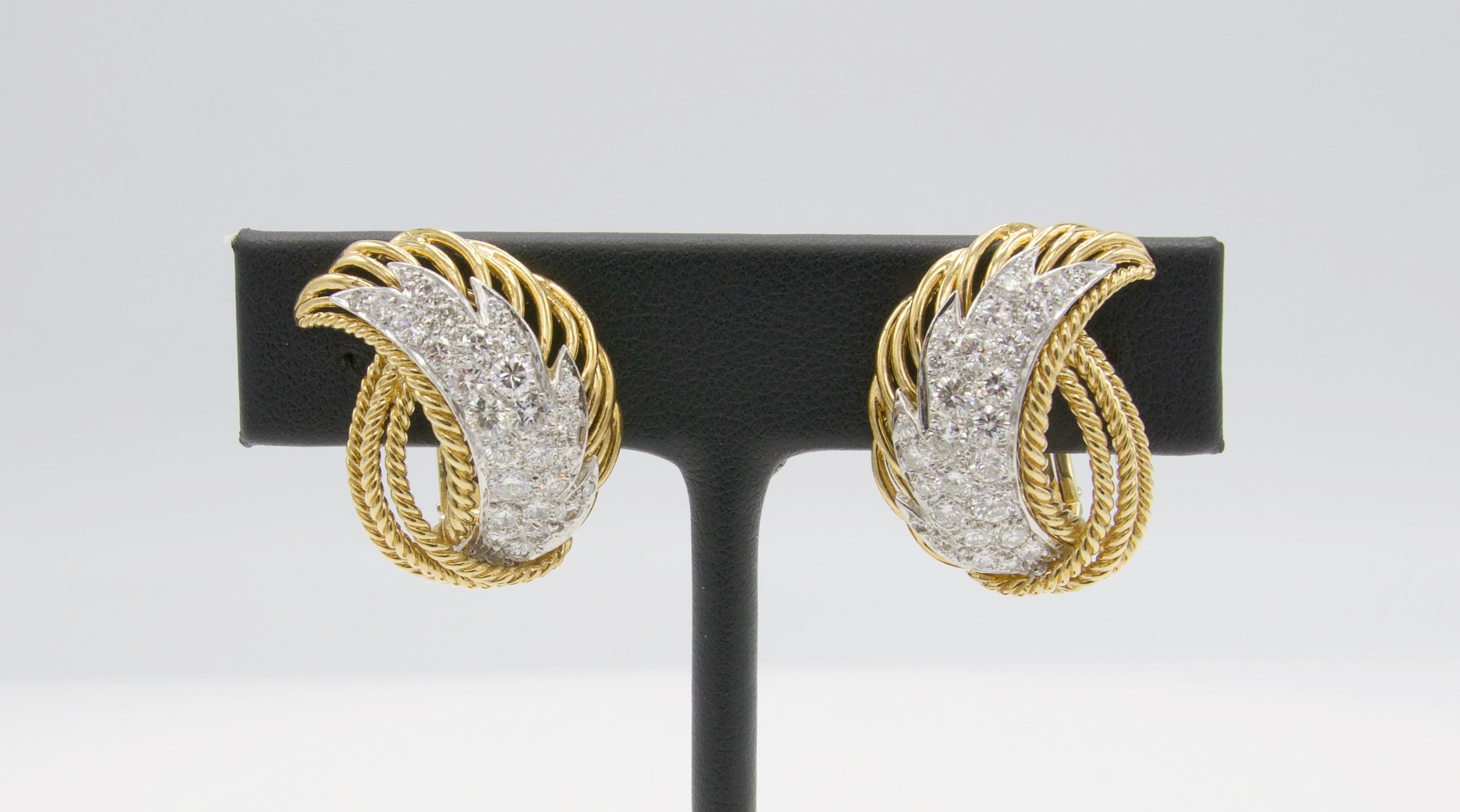 Women's Retro 18 Karat Yellow Gold Diamond Earrings