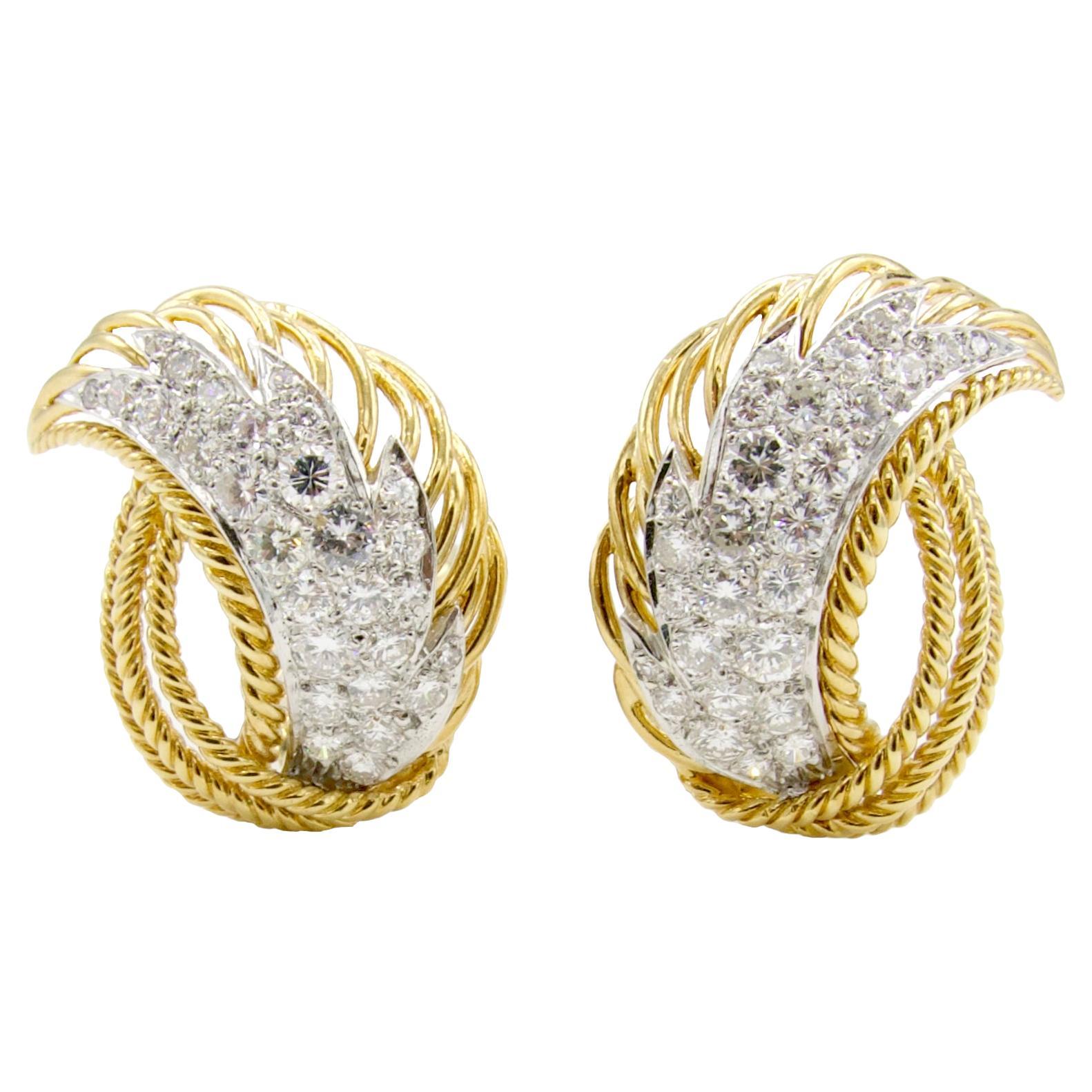 Retro 18 Karat Yellow Gold Diamond Earrings