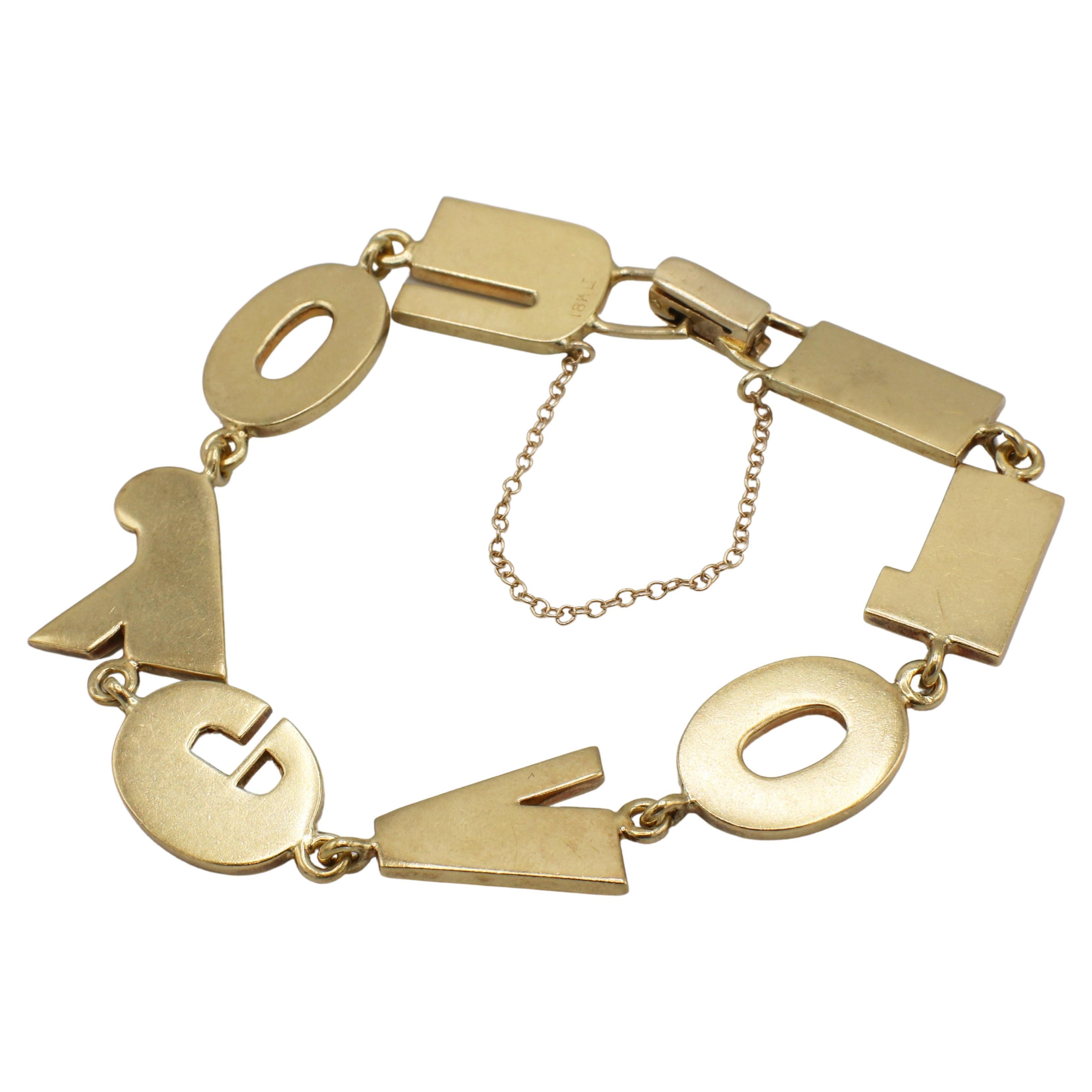 Retro 18 Karat Gelbgold I LOVE YOU Gliederarmband 
Metall: 18k Gelbgold
Gewicht: 37.3 Gramm
Länge: 7,25 Zoll
Breite: 16,5 mm
