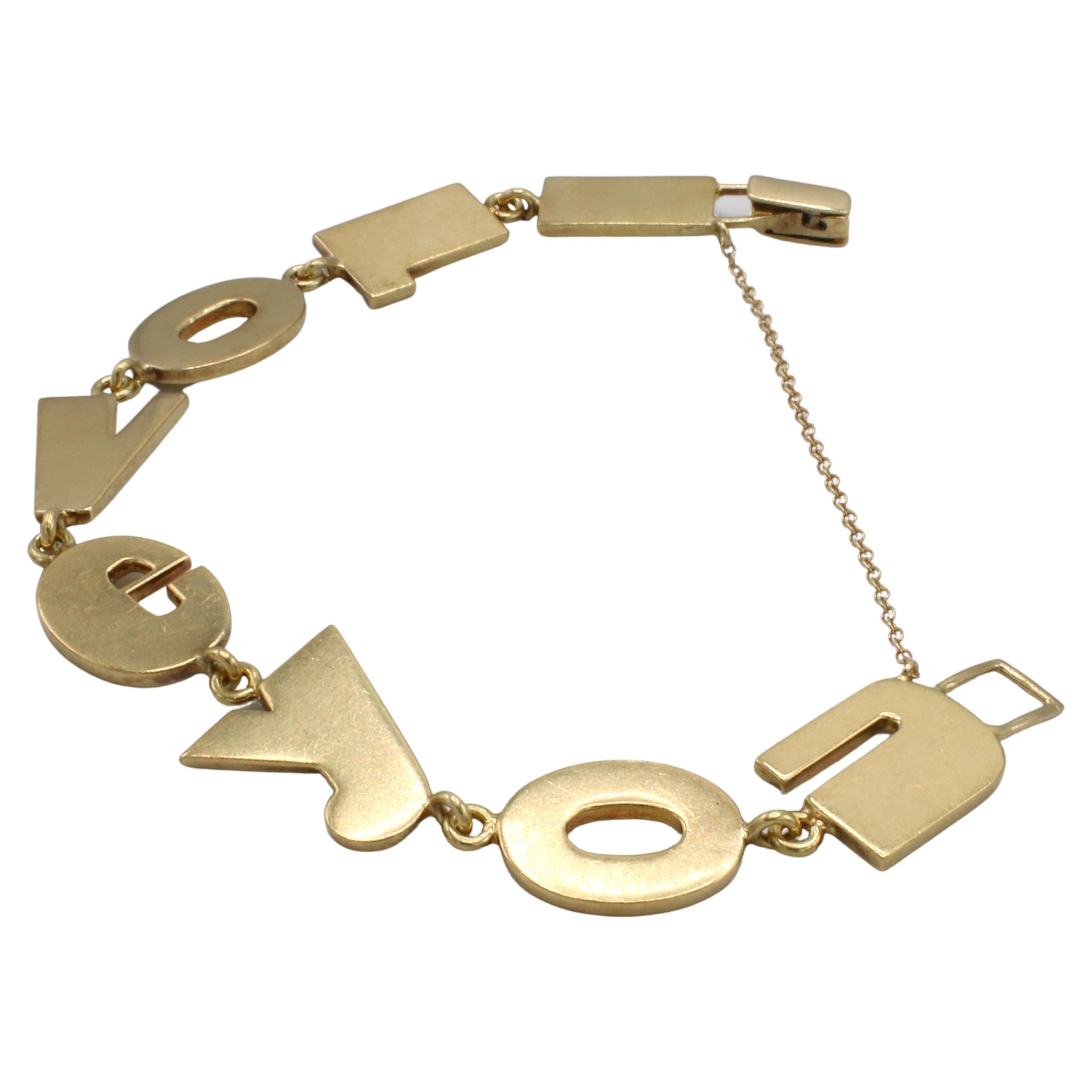 Retro 18 Karat Gelbgold I LOVE YOU Brief-Gliederarmband im Zustand „Gut“ in  Baltimore, MD