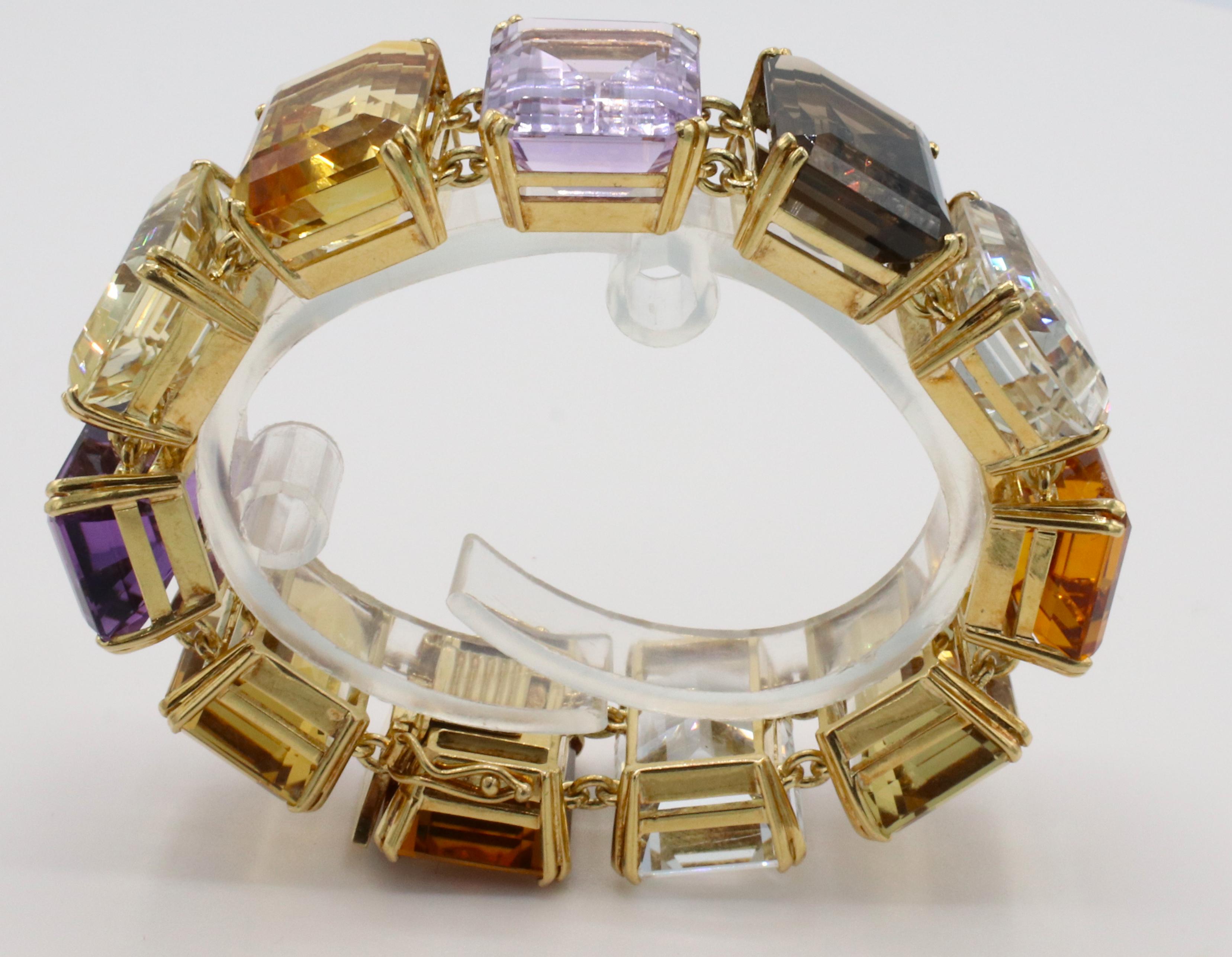 Retro 18 Karat Yellow Gold Multi-Colored Gemstone Bracelet In Excellent Condition In  Baltimore, MD