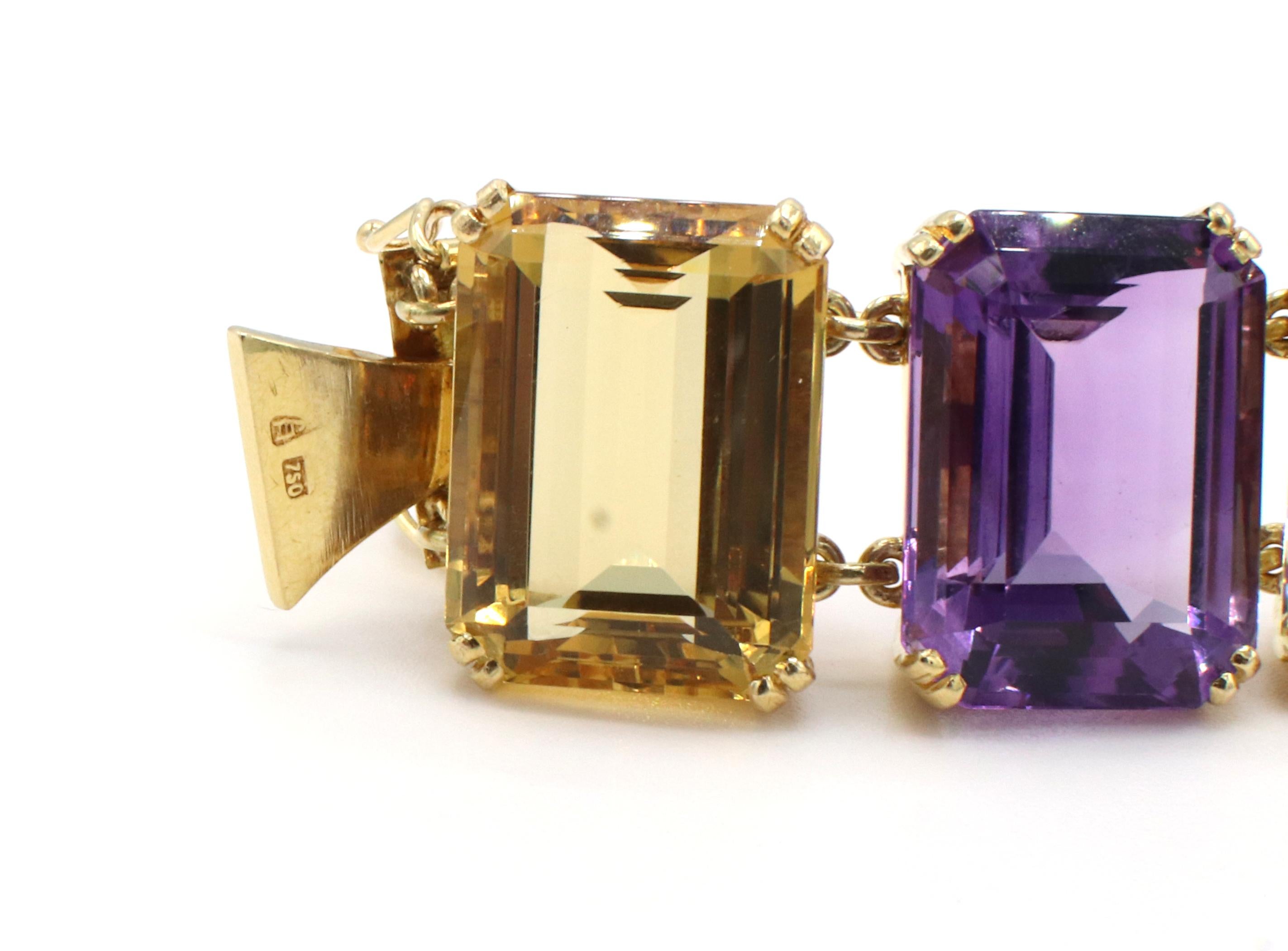 Women's or Men's Retro 18 Karat Yellow Gold Multi-Colored Gemstone Bracelet