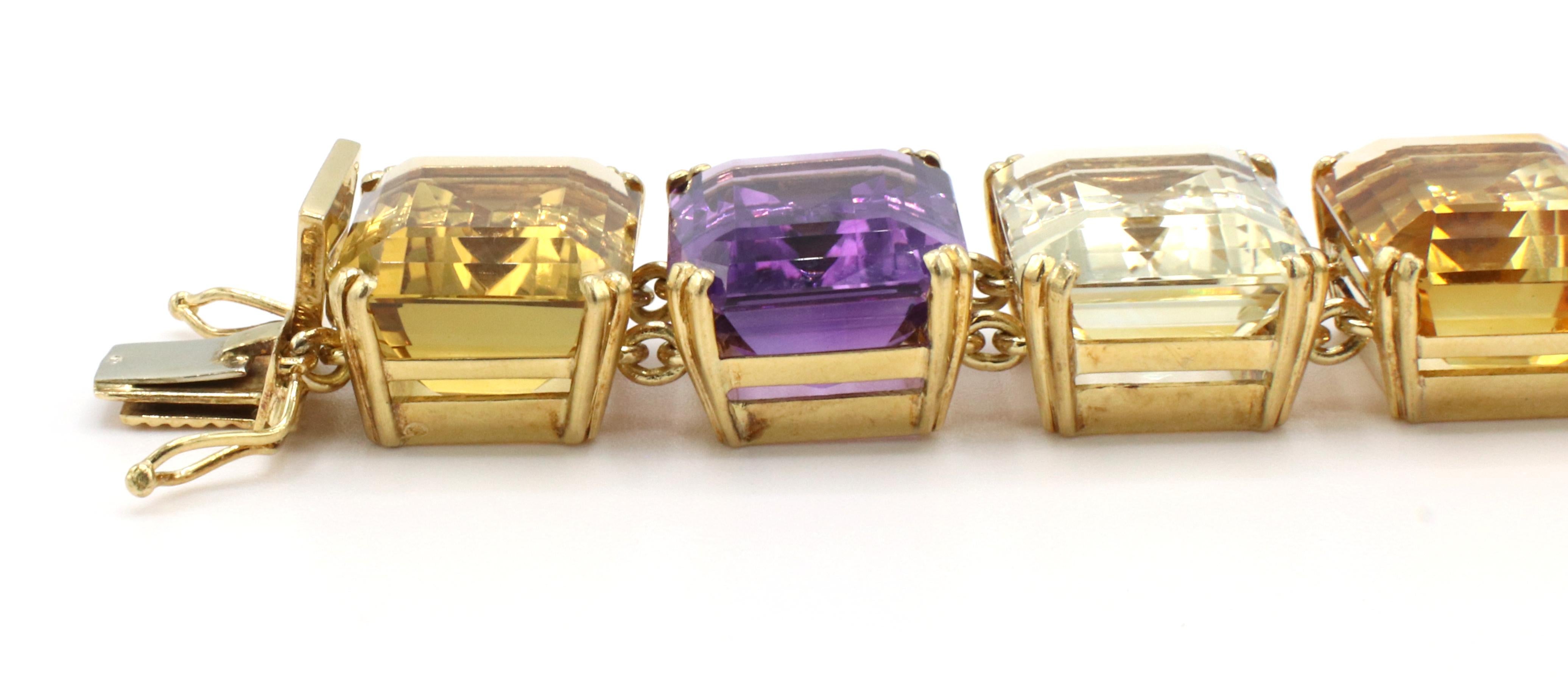 Retro 18 Karat Yellow Gold Multi-Colored Gemstone Bracelet 1