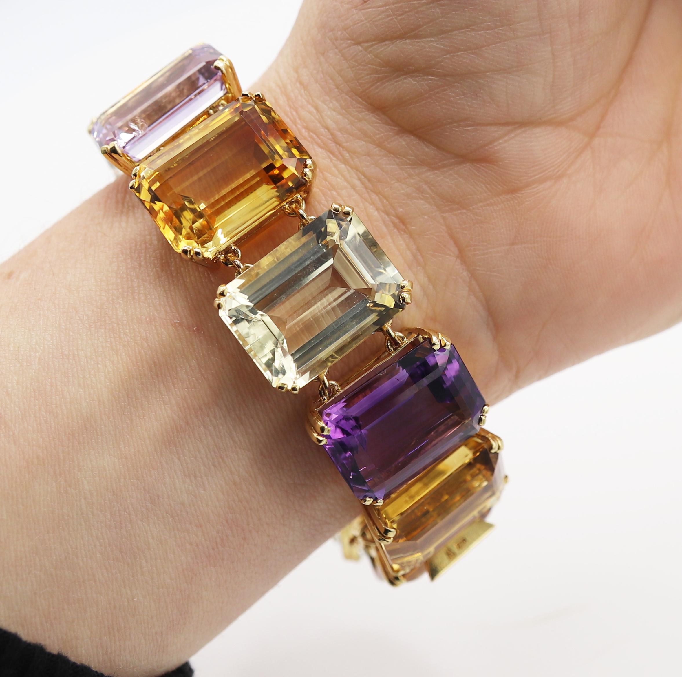 Retro 18 Karat Yellow Gold Multi-Colored Gemstone Bracelet 3