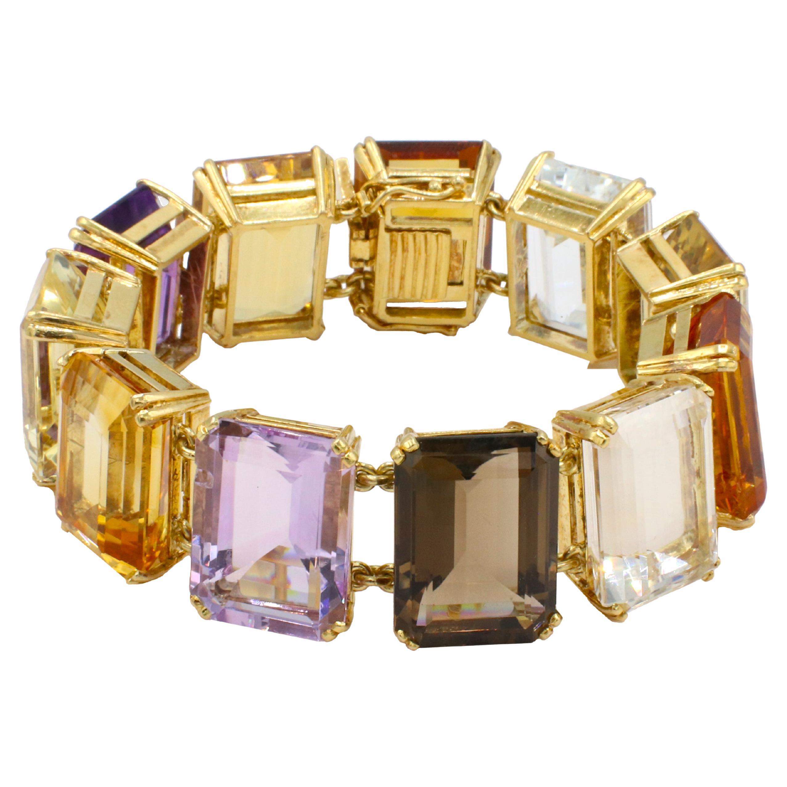 Retro 18 Karat Yellow Gold Multi-Colored Gemstone Bracelet
