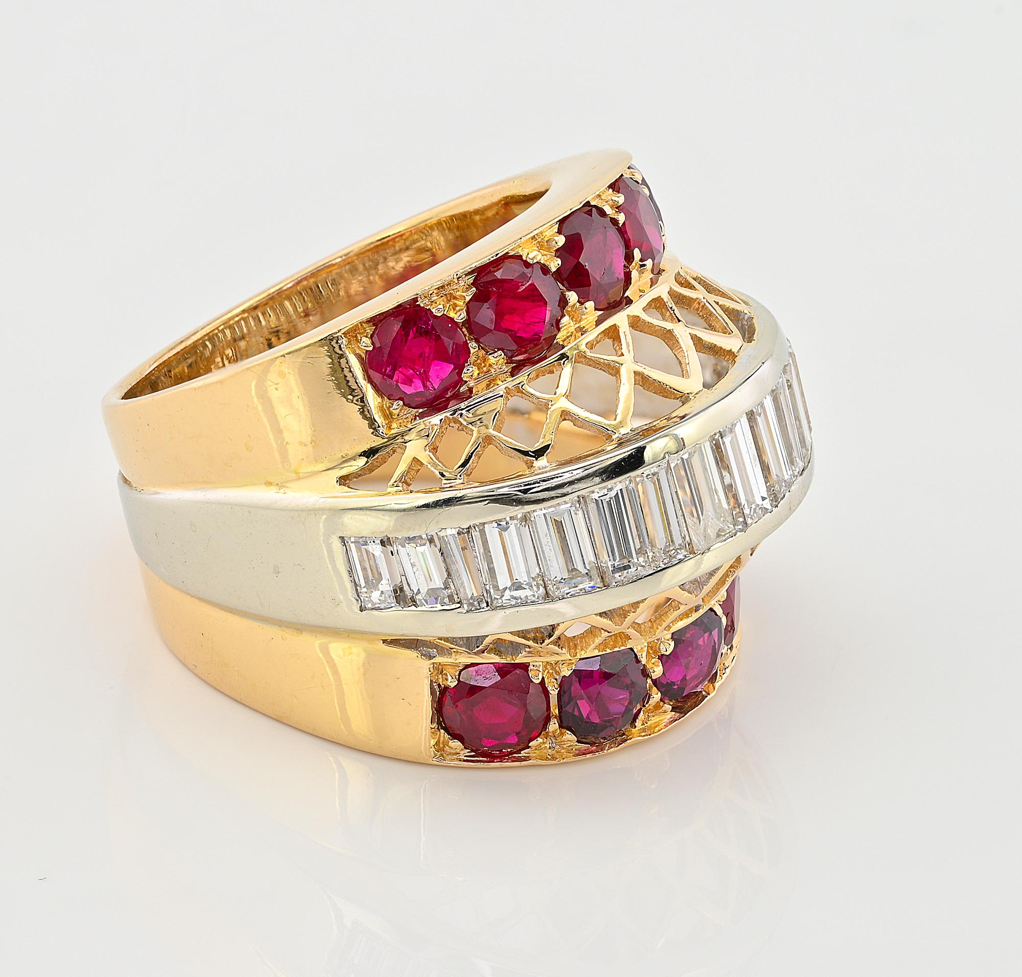 Rétro Bague rétro 1,80 ct diamant 2,50 ct rubis Bold Ring en vente