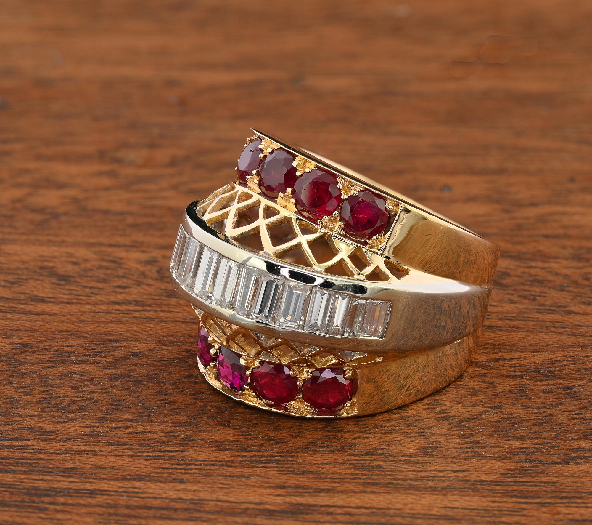 Bague rétro 1,80 ct diamant 2,50 ct rubis Bold Ring Bon état - En vente à Napoli, IT
