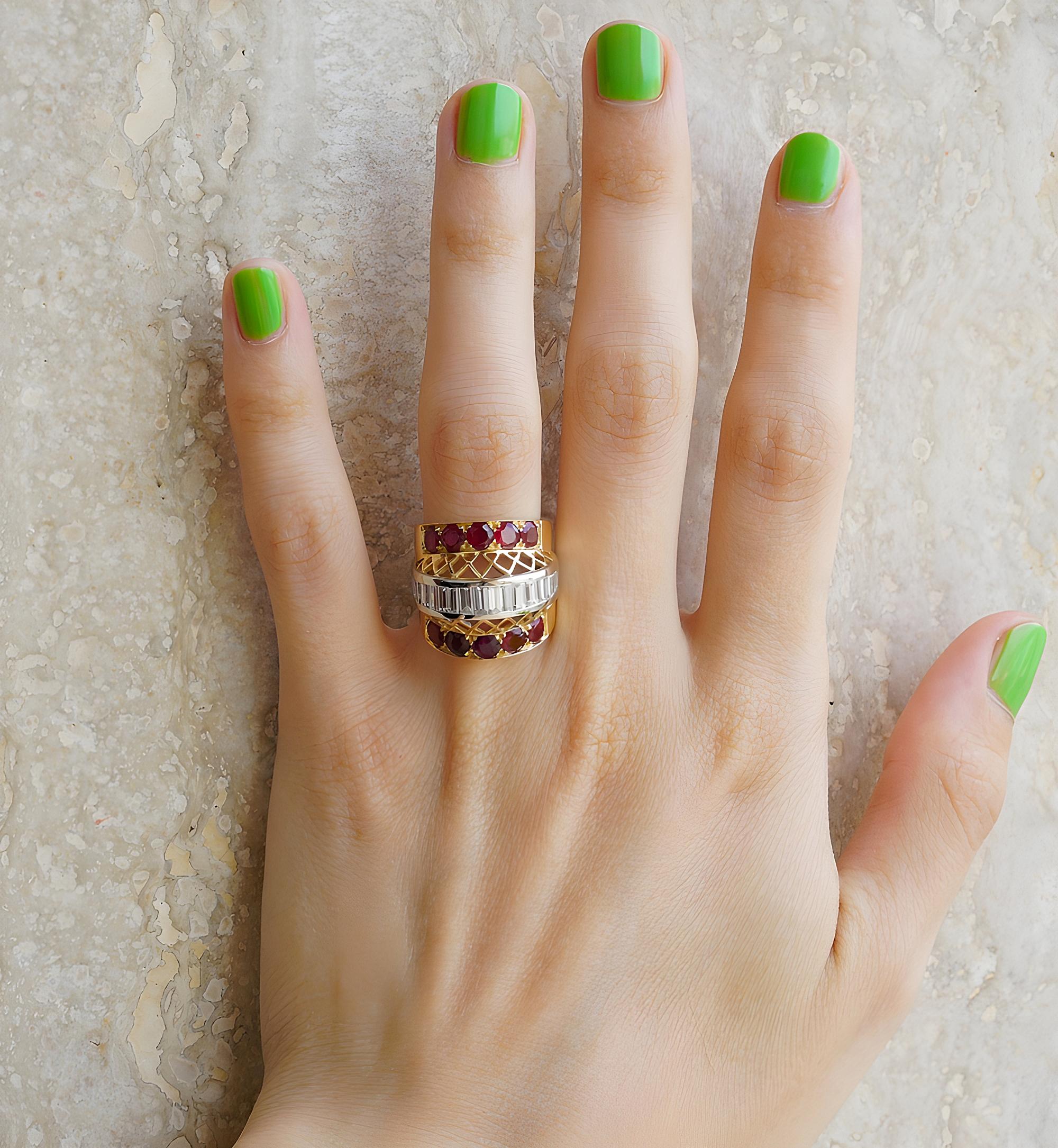 Bague rétro 1,80 ct diamant 2,50 ct rubis Bold Ring en vente 2