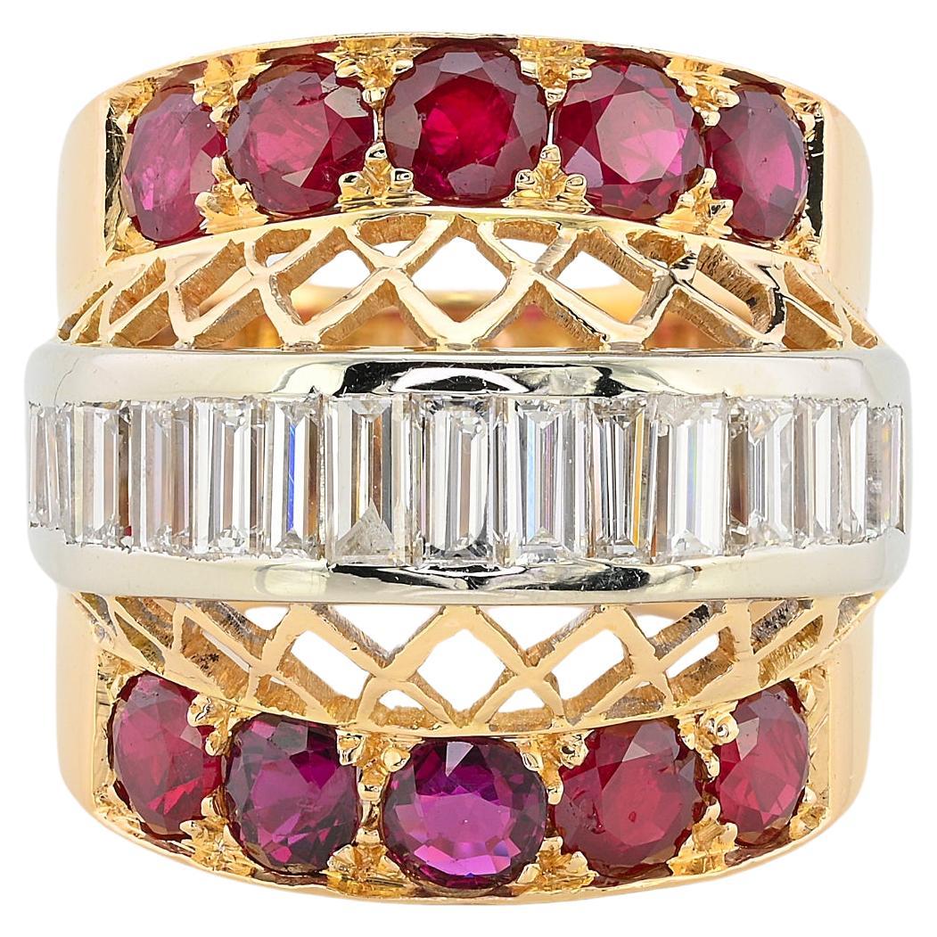 Bague rétro 1,80 ct diamant 2,50 ct rubis Bold Ring en vente