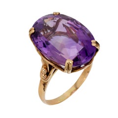 Anillo de cóctel retro de oro amarillo de 14k con amatista de 18,70 quilates