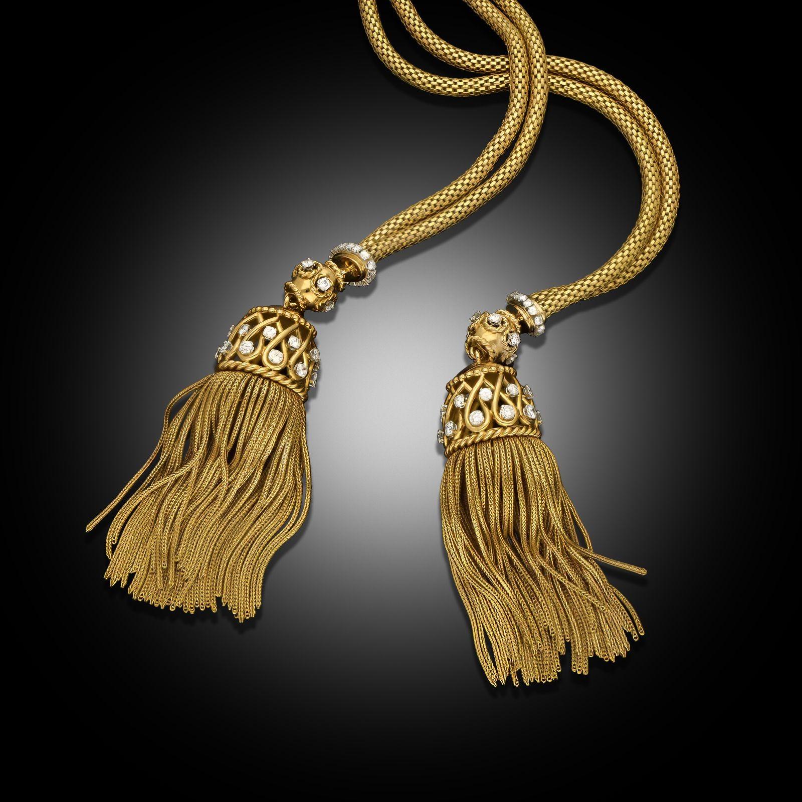 Collier Sautoir rétro en or jaune 18ct et diamants circa i950 Unisexe en vente