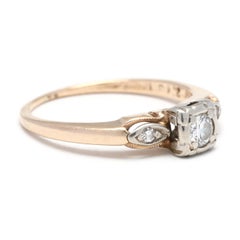 Retro .18ctw Diamond Engagement Ring, 14K Yellow White Gold, Ring Size 5.5